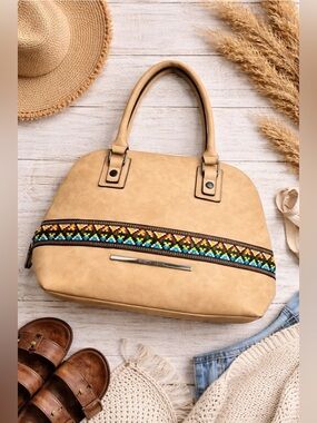 Steve Madden Boho Southwestern Satchel Bag Woven Stripe Tribal Aztec Tote